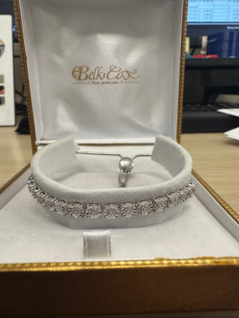 NWOT 925 Sterling Silver White Sapphire Bolo Tennis Bracelet Gift Box Included